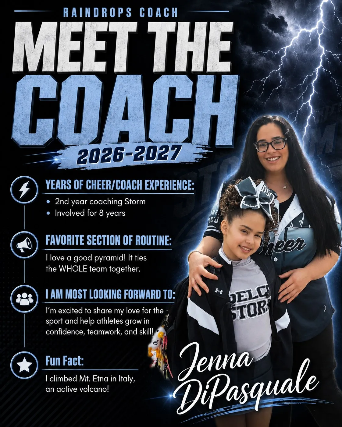 Meet the Coach 2026-2027 poster for Jenna DiPasquale, Raindrops Coach